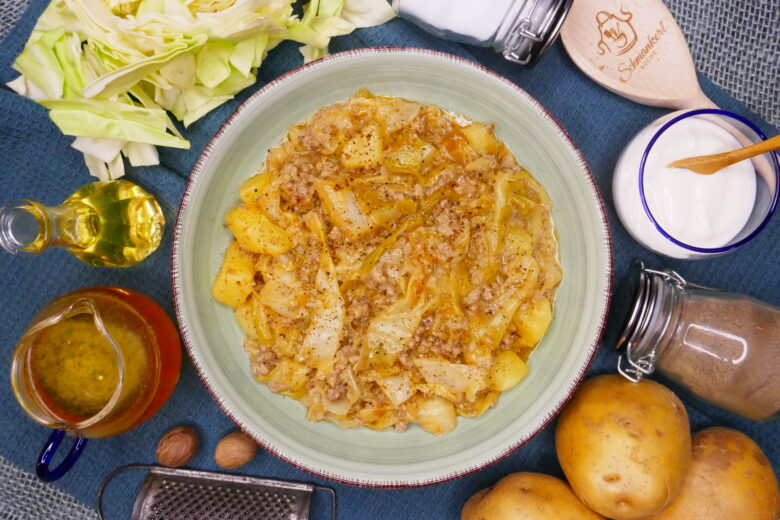 Spitzkohl-Kartoffelpfanne mit Hackfleisch
